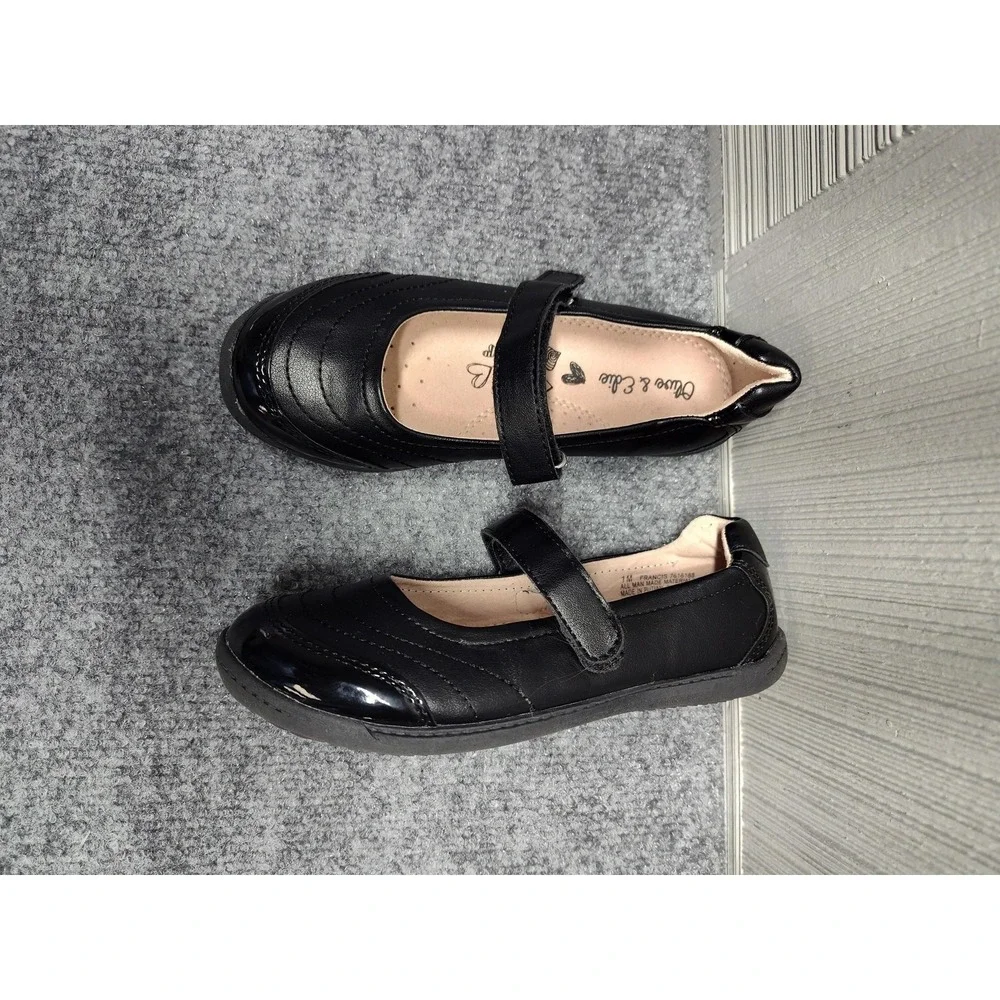 Olive & Edie Mary Jane Shoes Girls 1M Black PU Leather Dress School Flats Strap